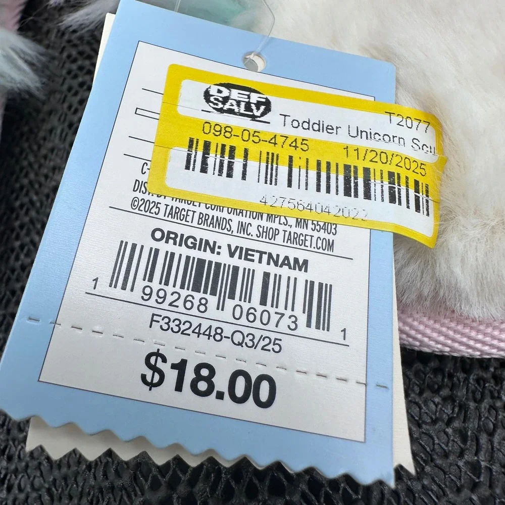 Cat & Jack Toddler Unicorn Slippers Cream Rainbow Faux Fur Size XL 11-12 NEW